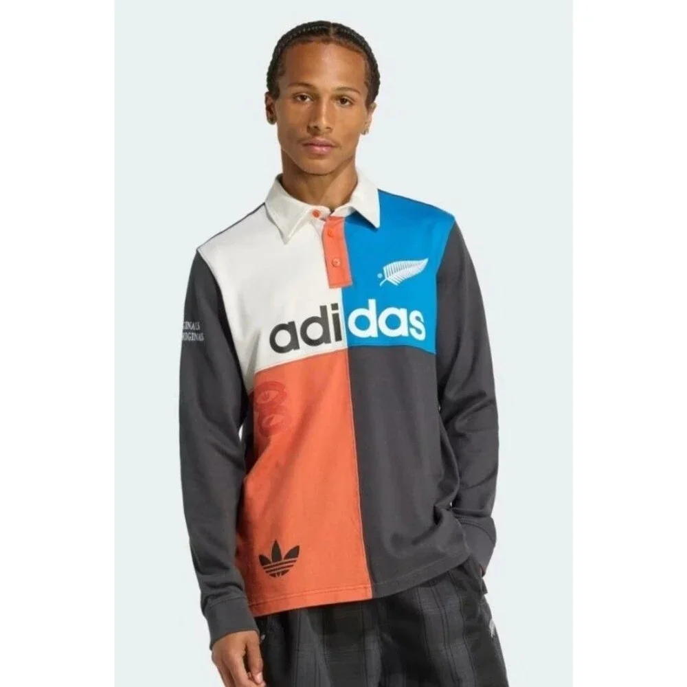 adidas Men Size Medium All Blacks Heritage Rugby Polo Shirt Carbon KG4638 NWT